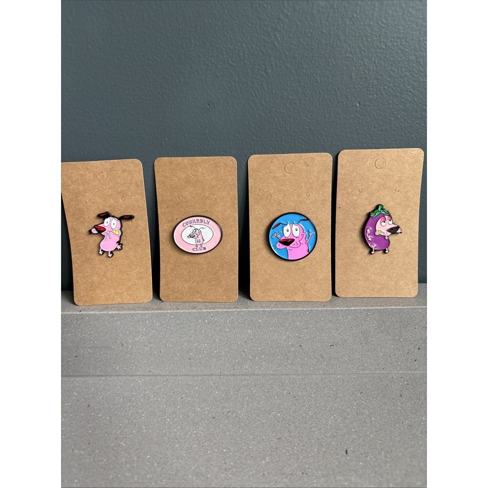 SET OF 4 Courage The Cowardly Dog Cartoon Enamel Lapel Pins Metal Badges Gift